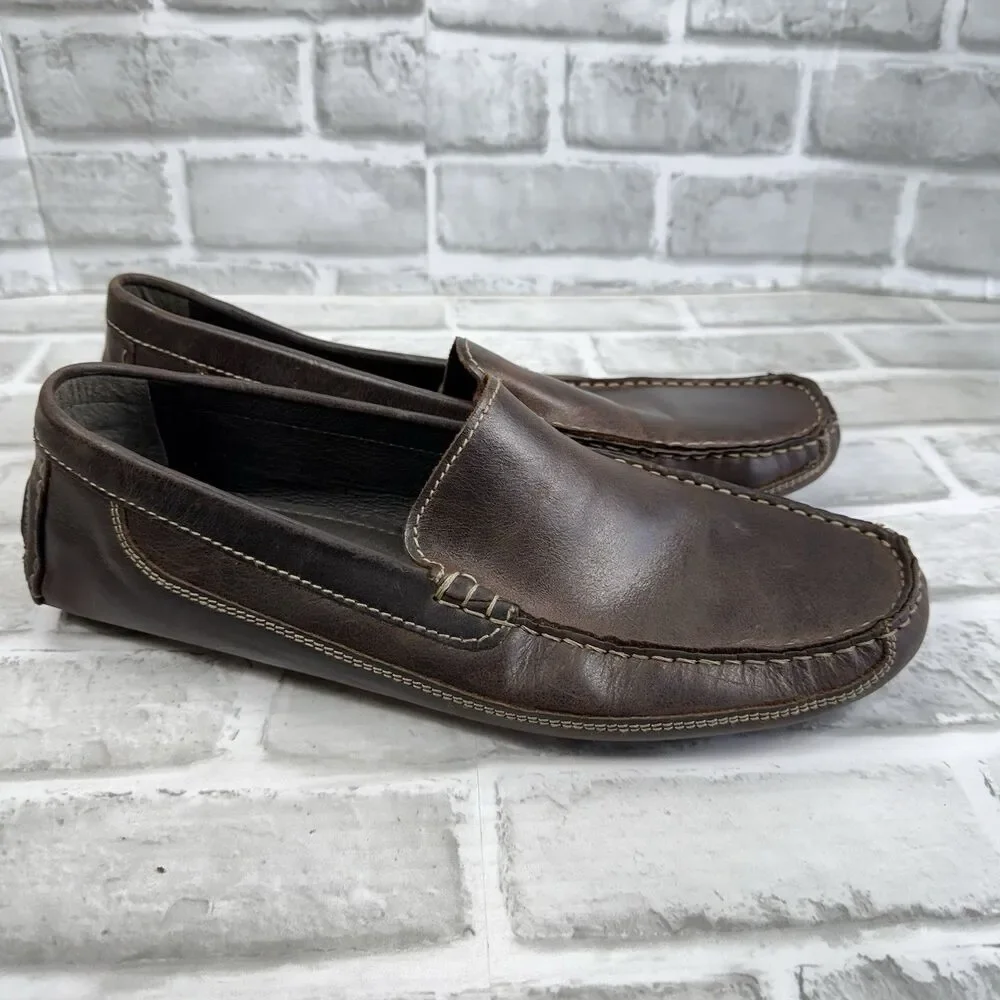 JF J Ferrar Men's Size 11 Brown Leather Slip On Moc Driving Loafer Shoes